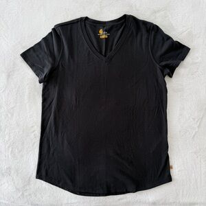 Carhartt Womans L Large  Relaxed Fit Solid Black V Neck Short Sleeve T Shirt